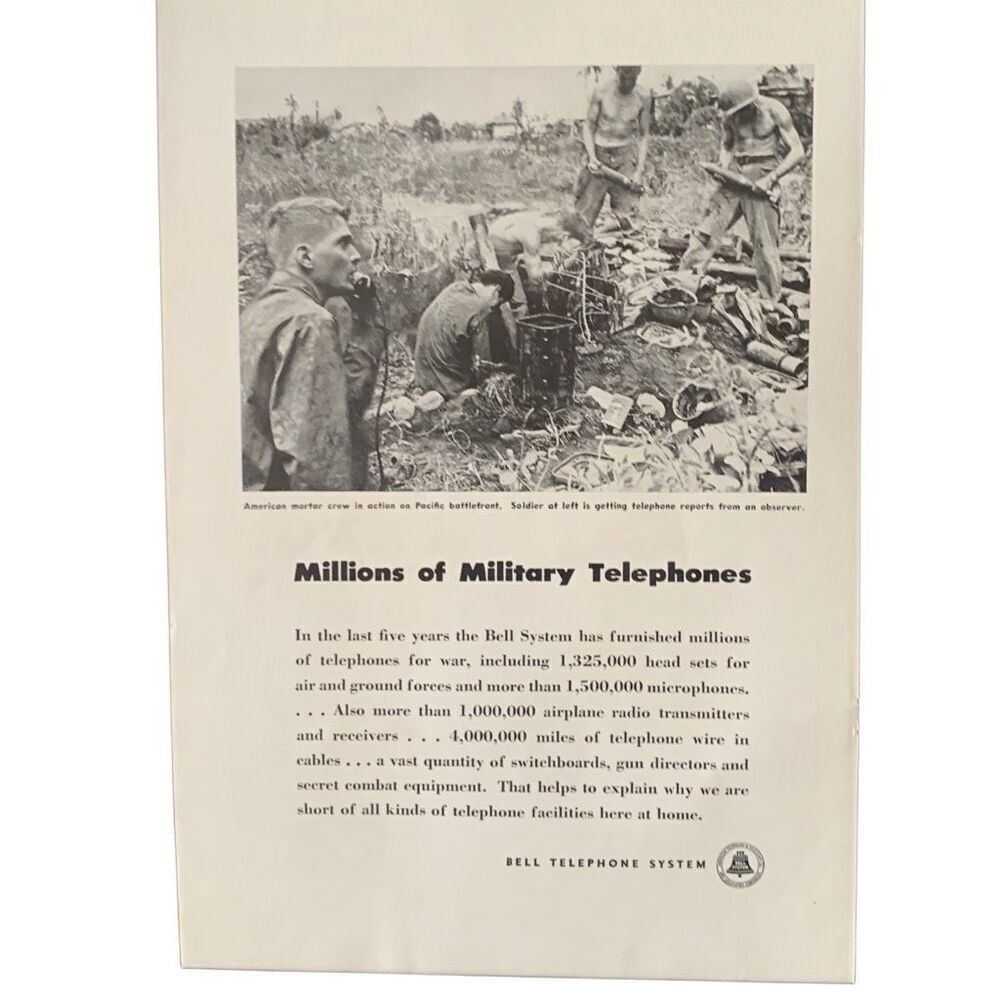 Vintage 1945 Bell Telephone System Military Telephones Ad Advertisement